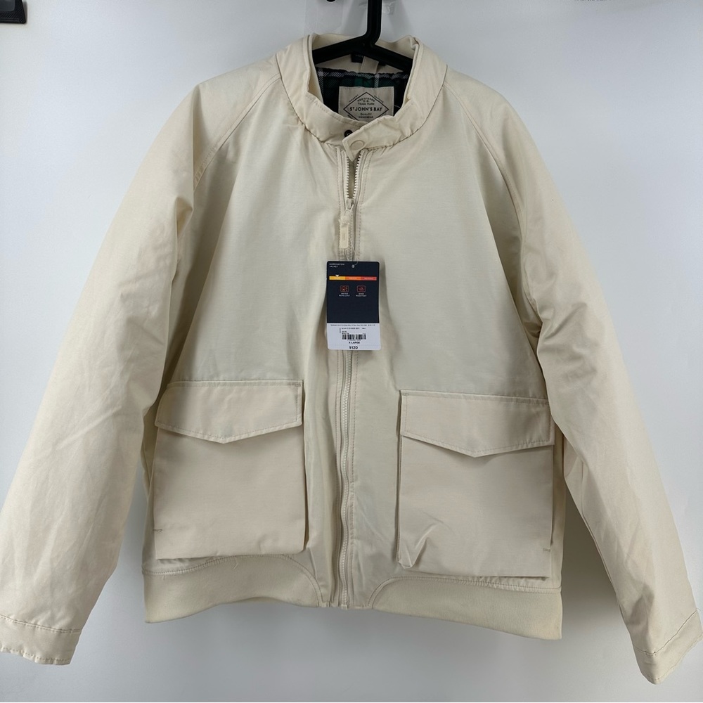 NWT Mens St. John’s Bay White Plaid Harrington Jacket